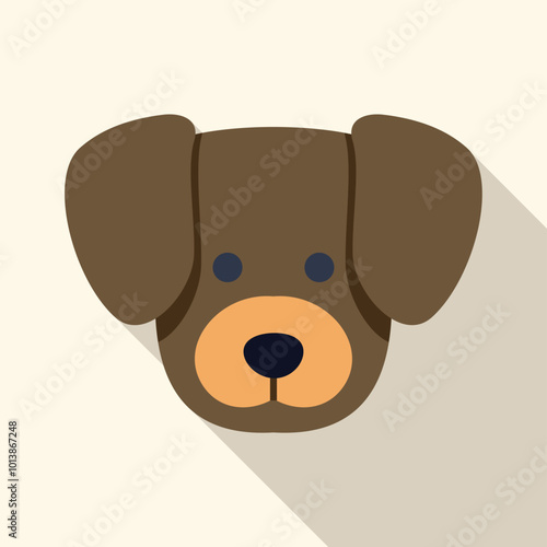 Minimalist vector illustration of a cute dog face looking forward, with a long shadow