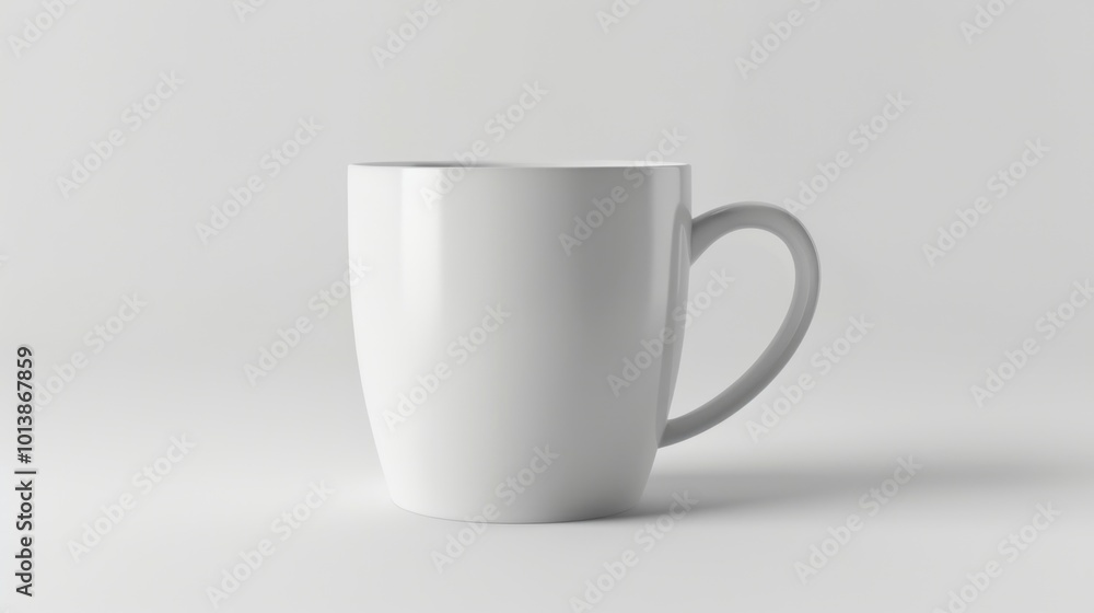 White ceramic mug placed on a plain white background. Product mockup. White ceramic mug placed on a plain white background. Product mockup.