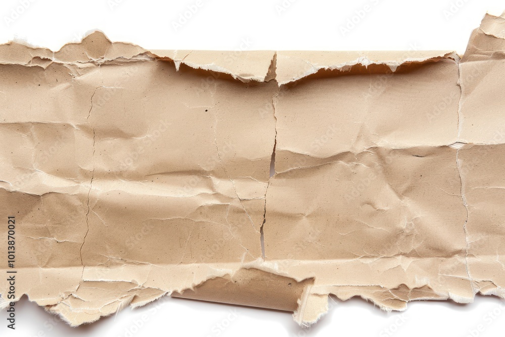 Torn and crumpled brown paper with rough texture. Isolated paper scrap mockup. Torn and crumpled brown paper with rough texture. Isolated paper scrap mockup.