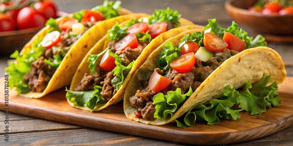 Beef tacos with lettuce cheese and tomato Beef tacos with lettuce cheese and tomato