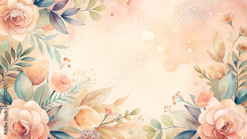 Floral watercolor background, delicate and romantic, for invitations and decor, soft pastel colors, copy space