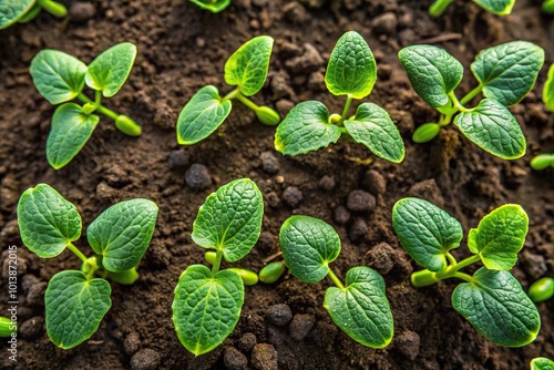 Bird eye view of a lush field of growing cucumber greens, sprouts, and other healthy nutrition