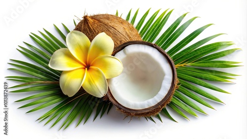 Bird eye view of coconut tree flower isolated on white background