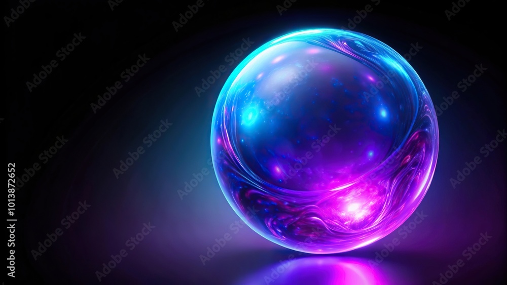 Bird eye view of glowing purple and blue object on black background Bird eye view of glowing purple and blue object on black background