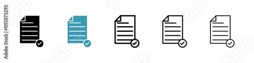 Accept document vector icon set in black and blue colors.