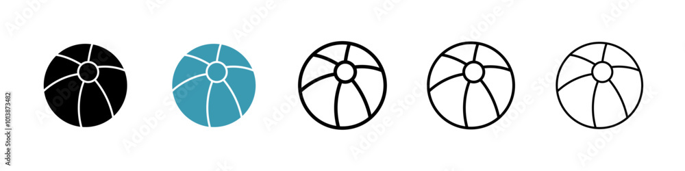 Beach ball vector icon set in black and blue colors.