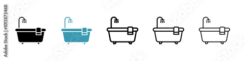 Bathroom vector icon set in black and blue colors.