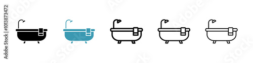 Bathroom vector icon set in black and blue colors.