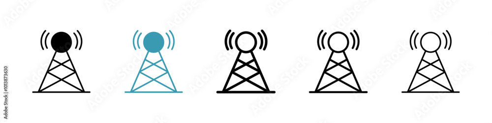 Broadcast vector icon set in black and blue colors. Broadcast vector icon set in black and blue colors.
