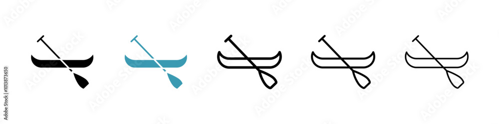 Fototapeta premium Canoe vector icon set in black and blue colors.