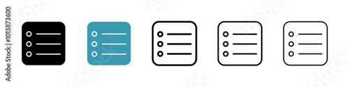 Bulleted list vector icon set in black and blue colors.
