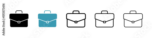 Briefcase vector icon set in black and blue colors.