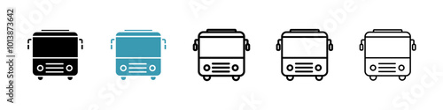 Bus vector icon set in black and blue colors.