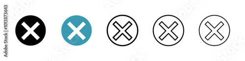 Cancel vector icon set in black and blue colors.