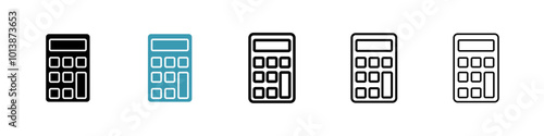 Calculator vector icon set in black and blue colors.