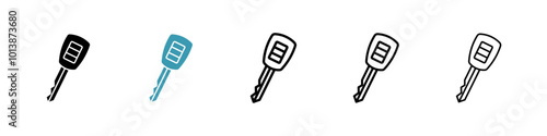 Car Key vector icon set in black and blue colors.