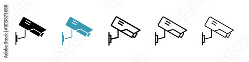 CCTV vector icon set in black and blue colors.