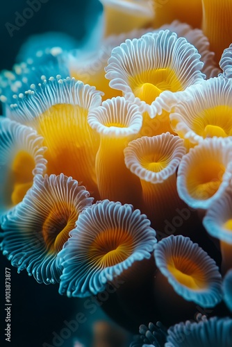Fototapeta Naklejka Na Ścianę i Meble -  Close up of colorful sea anemones in an underwater reef environment