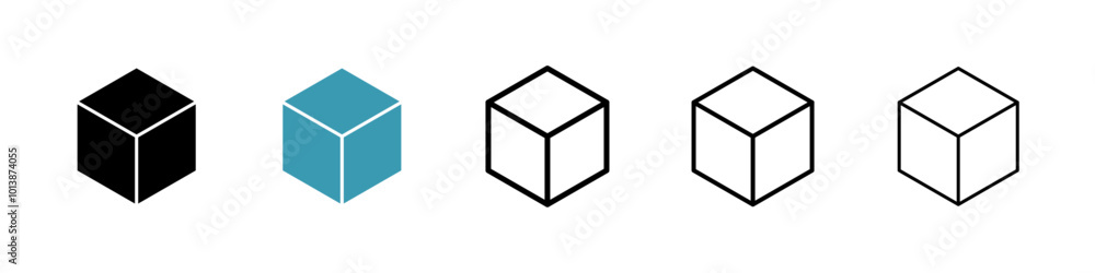 Cube vector icon set in black and blue colors. Cube vector icon set in black and blue colors.