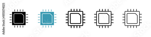 CPU vector icon set in black and blue colors.