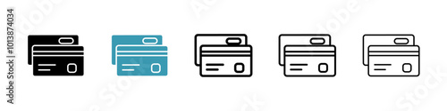 Credit card vector icon set in black and blue colors.