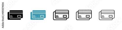 Credit card vector icon set in black and blue colors.