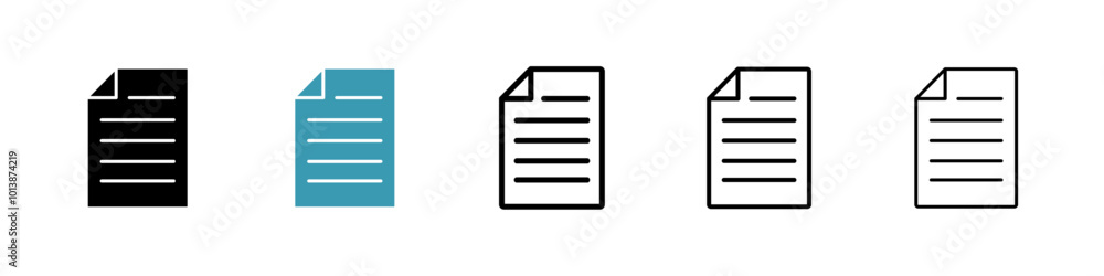 Document vector icon set in black and blue colors. Document vector icon set in black and blue colors.