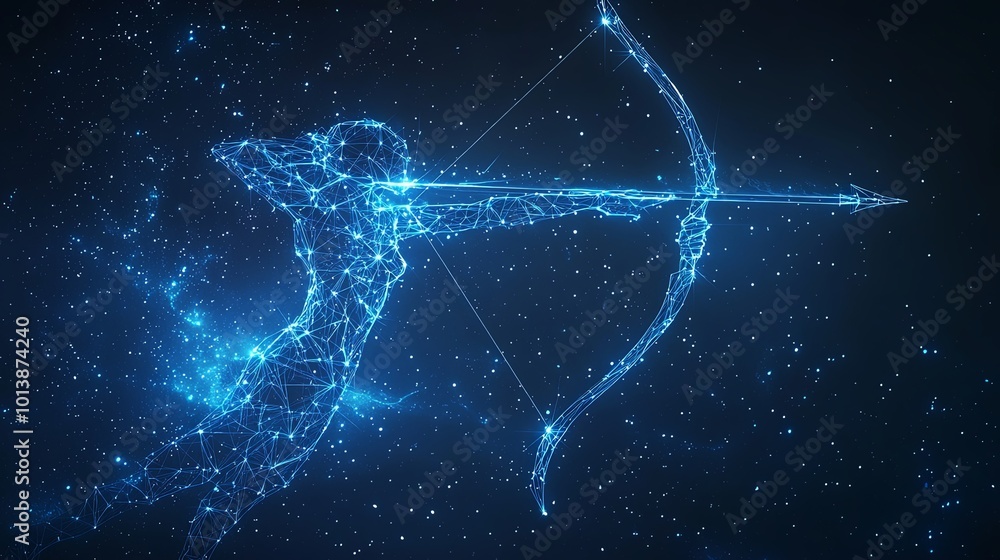 A breathtaking digital artwork showcasing an archer formed from stars against a celestial backdrop. The piece symbolizes determination and cosmic harmony. A breathtaking digital artwork showcasing an archer formed from stars against a celestial backdrop. The piece symbolizes determination and cosmic harmony.