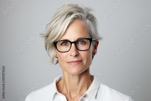 Wallpaper Mural Portrait of mature business woman with eyeglasses against grey background Torontodigital.ca