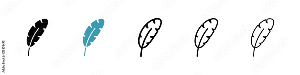 Feather vector icon set in black and blue colors. Feather vector icon set in black and blue colors.