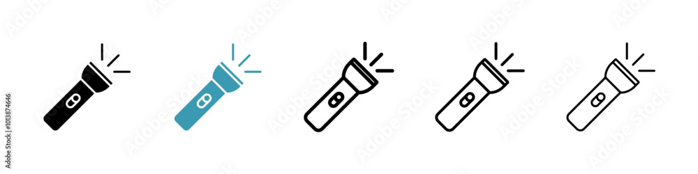 Flashlight vector icon set in black and blue colors. Flashlight vector icon set in black and blue colors.