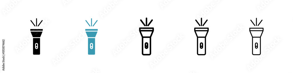 Flashlight vector icon set in black and blue colors. Flashlight vector icon set in black and blue colors.