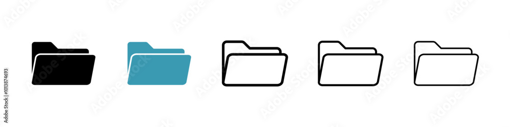 Folder vector icon set in black and blue colors. Folder vector icon set in black and blue colors.
