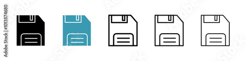 Floppy disk vector icon set in black and blue colors.