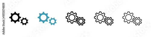 Gears vector icon set in black and blue colors.