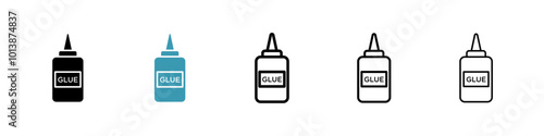 Glue vector icon set in black and blue colors.