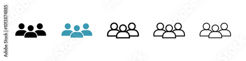 Group vector icon set in black and blue colors.