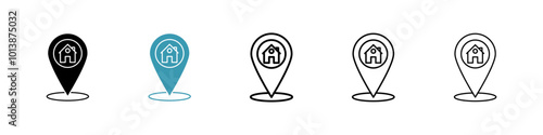 Home location vector icon set in black and blue colors.