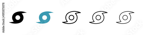 Hurricane vector icon set in black and blue colors.
