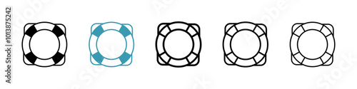 Life buoy vector icon set in black and blue colors.