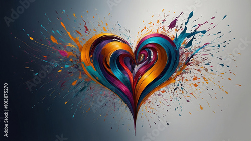 Vivid heart in a swirl of colors, symbolizing passion and vibrant emotions in abstract art piece. photo