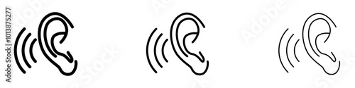 Listening vector icon set in black and blue colors.
