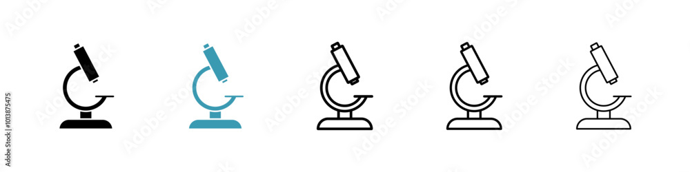 Microscope vector icon set in black and blue colors. Microscope vector icon set in black and blue colors.
