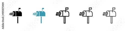 Mailbox vector icon set in black and blue colors.