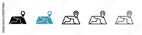 Map vector icon set in black and blue colors.