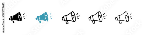 Megaphone vector icon set in black and blue colors.