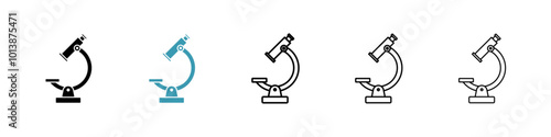 Microscope vector icon set in black and blue colors.