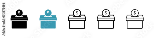 Money donation vector icon set in black and blue colors.