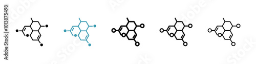 Molecule vector icon set in black and blue colors.