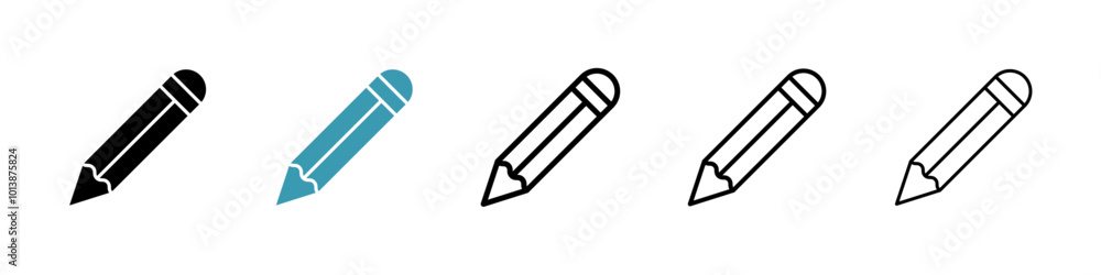 Pencil vector icon set in black and blue colors. Pencil vector icon set in black and blue colors.